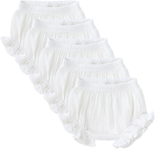 5pcs Toddler Baby Girls Boy White Ruffled Bloomers Diaper Cover Cotton Linen Bloomer Shorts Underwear