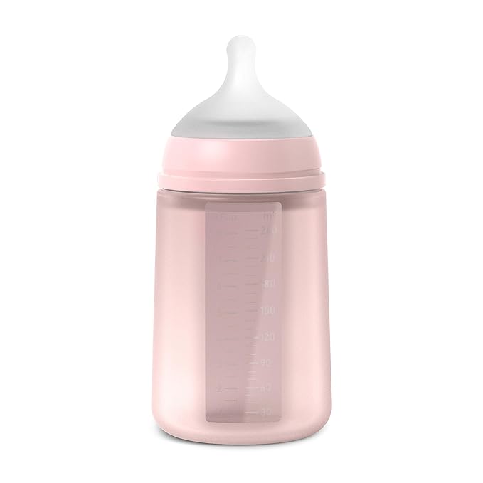 Suavinex Color Essence SX PRO Physiological Soft Flexible Silicone Baby Bottle, Anti Colic Baby Bottles, Supports Breast Feeding Babies, Made in Spain, Medium Flow, 8oz, Rosewater