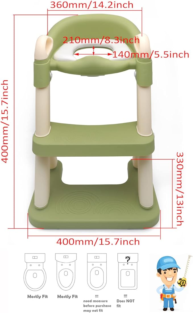 XKMT- Green Toddler Potty Training Seat Ladder Wider Step Toilet Chair Infant Kid Bathroom Trainer