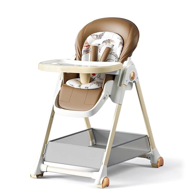 Magic ZC PU Leather Highchair, Adjustable Baby High Chair, High Chairs for Babies and Toddlers, Easy to Fold Baby Chair (808 Khaki)