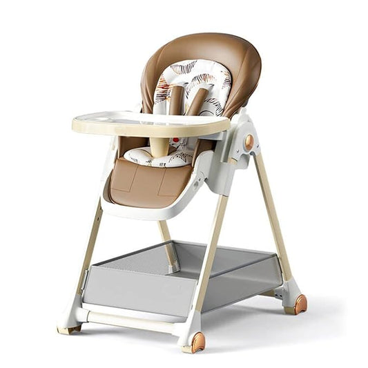 Magic ZC PU Leather Highchair, Adjustable Baby High Chair, High Chairs for Babies and Toddlers, Easy to Fold Baby Chair (808 Khaki)