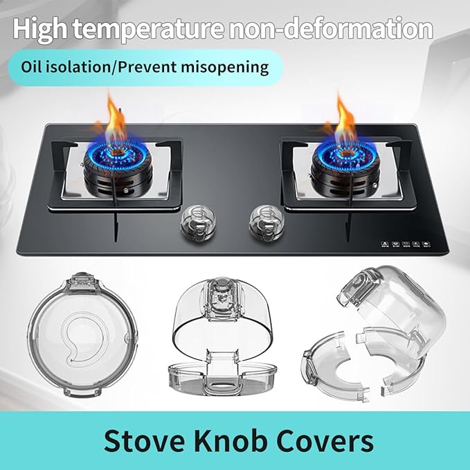 Stove knob Safety Covers (5-Pack) - Child Proof Gas Stove Knob Locks, Baby Proofing Safety Covers for Gas Stoves & Ovens, Heat Resistant & Durable, Easy to Install, Black