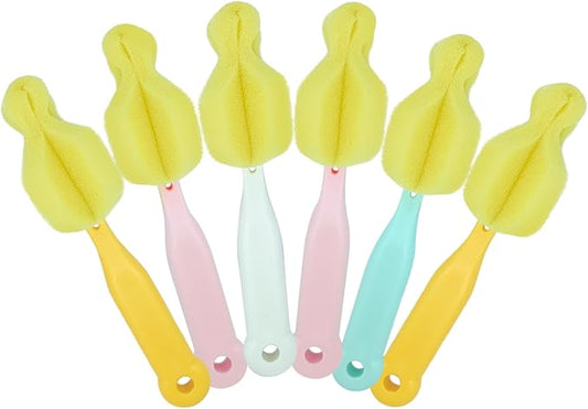 ponge Bottle Brush 6PCS Sponge Nipple Brushes Baby Bottle Nipple Cleaning Brush Long Handle Baby Milk Bottle Brush (6PCS)