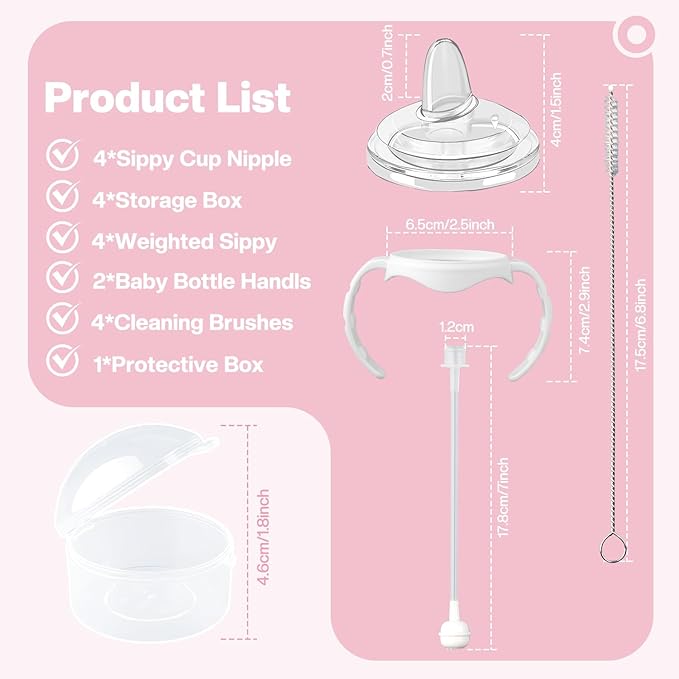 Sippy Cup Conversion Kit for Dr. Brown's Wide-Neck Baby Bottles, Weighted Sippy Cup Transition Kit with Handles for Kids, [Variable Flow] [Spill-Proof] [BPA-Free], 6m+