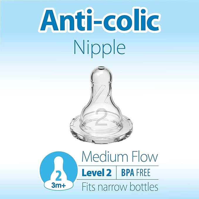 Dr. Brown's Natural Flow Anti-Colic Options+ Narrow Baby Bottle, Squirrel & Goat, 8 oz/250 mL, with Level 1 Slow Flow Nipple, BPA free, 0m+, 2-Pack and Level 2 Flow 6-Pack Nipples