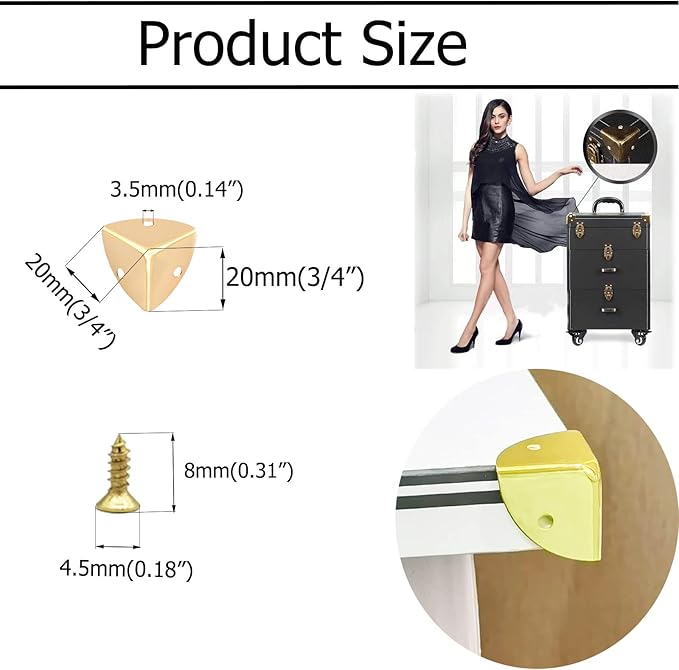 Vintage Box Cabinet Corner Protection-Triangle Box Table Cabinet Corner with Screws Decorative Wood Box Edge Cover Safety Guard Furniture Corner Protector Bumpers (Gold-20mm-32pcs)