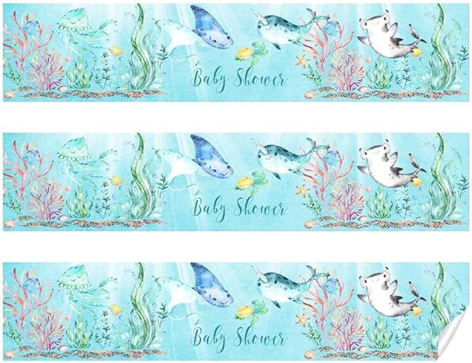 Underwater Cute Sea Life Baby Sprinkle Shower Waterproof Water Bottle Sticker Wrappers 20 Wrap Around Labels Sized 1.75" x 8.5" by AmandaCreation