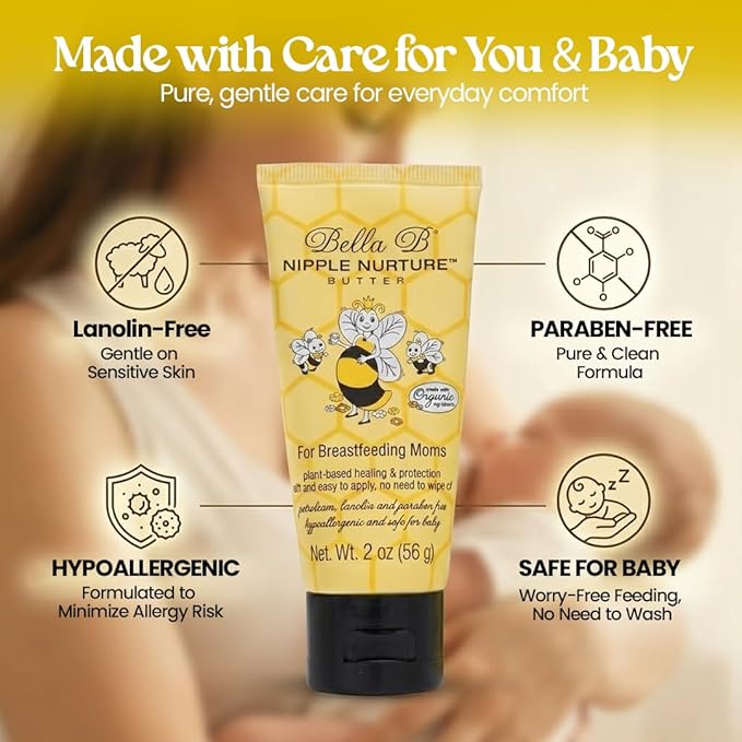 Bella B Nurturing oz - Organic Nipple Cream For Breastfeeding - Natural Nipple Cream For Breastfeeding Organic, Nipple Butter, Fragrance Free, 2 Ounce