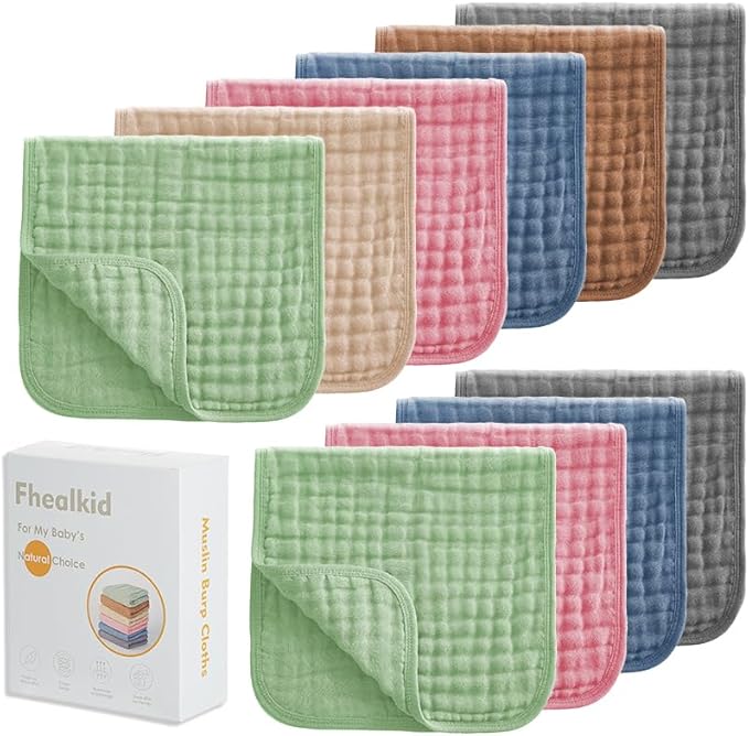 Muslin Burp Cloths Sets Newborn Baby Boy Essentials Must Haves 100% Cotton 10 Pack 20" X 10",6-Layer Baby Bibs & Burp Cloths for Baby Drool and Messes - Soft (COLOUR01, 10 - Pack 20"X10")