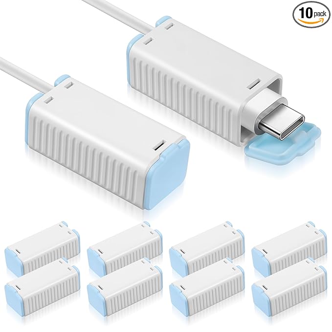 Yuanchu 10Pcs Baby Proof Charger Cord Protectors, Childproof USB Charger Cords Covers Universal Toddlers Safety Phone Power Outlet Protector Covers Electrical Cord Cover(Blue and White)