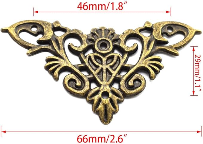 Furniture Decorative Edge Cover Antique Metal Carved Corner Protector for Jewelry Box, Album, Book, Cabinet, Desk etc. 12pcs Bronze