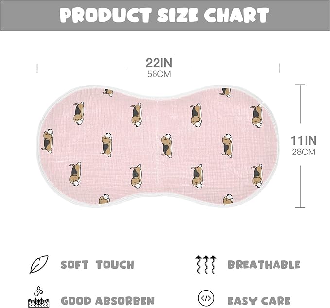 vvfelixl Muslin Burp Cloths Lazy Beagle Puppy Baby Washcloths for Baby Girl Boys 2 Pack Pink