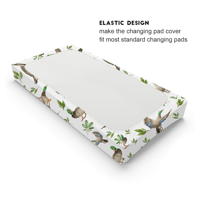 Hunting Wild Duck Leaves Baby Changing Pad Cover for Baby Boy Girl 32''x16'' Mallard Duck Unisex Fitted Diaper Change Table Sheets Comfort Soft Breathable Nursery Changing Table Sheets Mats