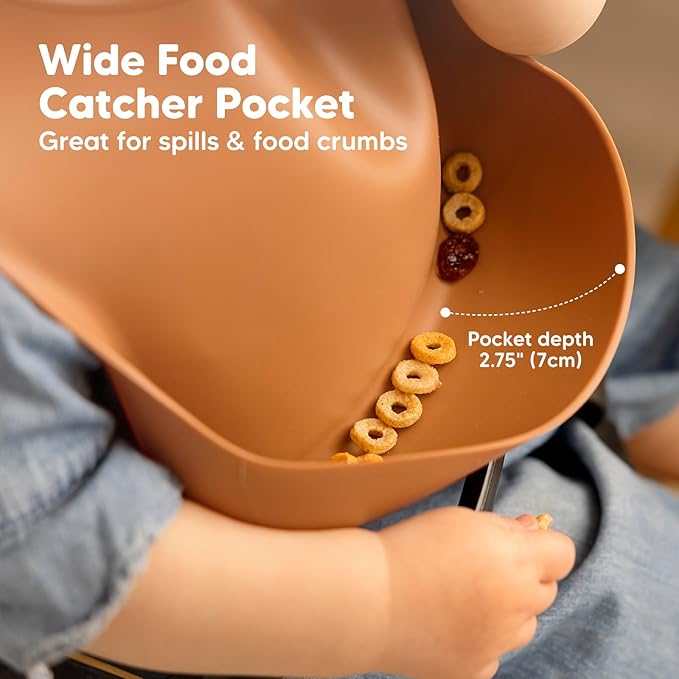 KeaBabies 2-Pack Silicone Bibs for Babies, Toddlers Girl, Boy – Sturdy Food-Grade Baby Bibs for Eating, Large Food Catcher, Clean & Put On Easily, Waterproof Toddler Feeding Essentials (Terracotta)