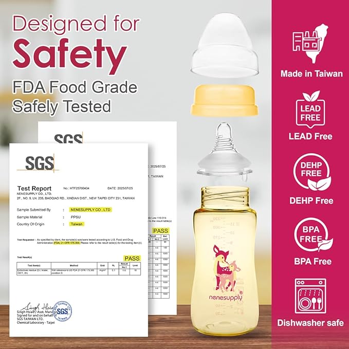 Nenesupply PPSU Baby Bottles Newborn Feeding Bottles Slow Flow Breastfeeding Bottle for Breastfed Babies Wide Mouth 9oz Anti Colic Level 2 Nipple for 1+ Month Infant Replace Spectra Bottle Pumping