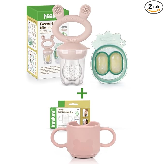 Haakaa Silicone Baby Fruit Food Feeder & Toddler Cup Combo