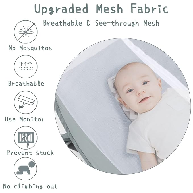 L RUNNZER Baby Crib Tent, Pop Up Crib Canopy to Keep Baby from Climbing Out, Safety Crib Net Mosquitoes Net with See-Through Mesh, Fits Most Standard Cribs