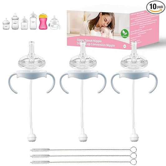 Straw Cup Conversion Kit Compatible for Philips Avent Natural Baby Bottle, Weighted Sippy Cup Transition Kit with Handles for Kids, [Variable Flow] [Spill-Proof] [BPA-Free], 6m+