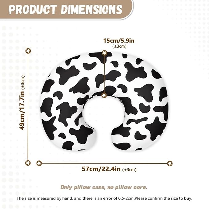 Cow Print Nursing Pillow Cases 1 Pack for Breastfeeding Pillow Nursing Covers Pillow Slipcover Pillowcase Soft Fabric Fits Snug On Infant Feeding Cushion Cover Pillow Not Included