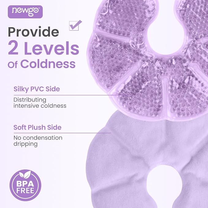 NEWGO Breast Ice Pack 2 Pack Gel Ice Pack for Breast Surgery, Reusable Nursing Ice Pack Hot or Cold Therapy Breast Pad for Breastfeeding, Engorgement Relief (Purple)