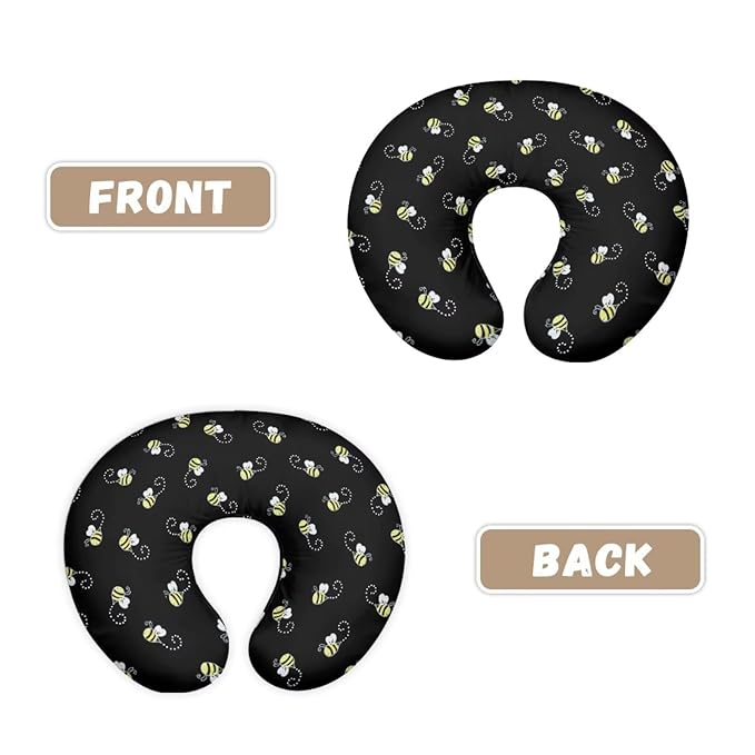 Forchrinse Bee Nursing Pillow Cover for Girls Black Nursing Pillow Slipcover for Breastfeeding Moms