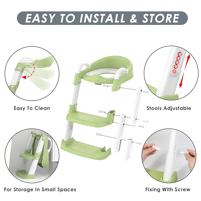 Potty Training Seat with Step Stool Ladder, Toddler Potty Training Toilet for Boys Kids, Potty Chair Adjustable Potty Seat for Toilet with Anti-Slip Wide Steps Splash Guard Safety Handles