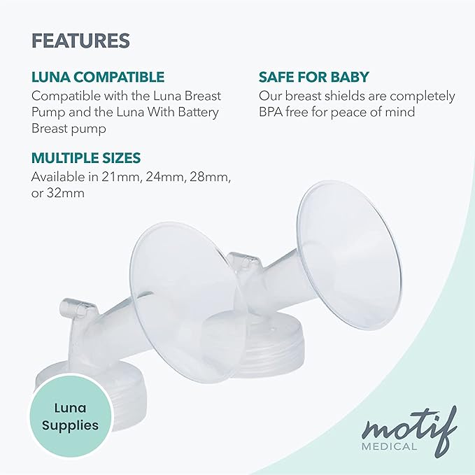 Motif Medical Luna Breast Pump Flange - Comfortable Breast Pump Flanges for Better Milk Flow & Pumping Ease - Ideal Flange Insert for Breastfeeding Moms (2 Shields, 16 mm)