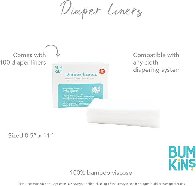 Bumkins Disposable Cloth Fabric Diaper Liner, Biodegradable, Neutral, 100 Count (Pack of 1)
