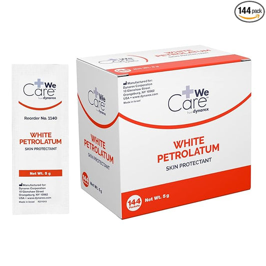 Dynarex White Petrolatum, Petroleum Jelly Ointment to Help Prevent and Treat Skin Irritation, Diaper Rash and Dryness, White, 144 Individual 5 Gram Foil Packs, Dynarex White Petrolatum