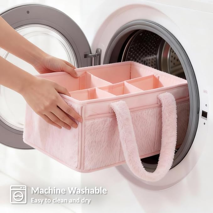 luxury little Soft Baby Diaper Caddy Organizer, Nursery Storage Basket with Removable Divider, Portable Baby Diapers Basket, Gifts for New Parent, Baby Shower (Light Pink)