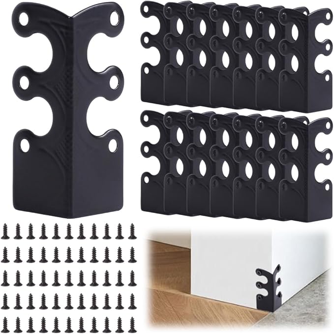 CRASPIRE 16Pcs Baseboard Corner Protectors Vintage Metal Rustic Decorative Guards Skirting Board Black Safety Bracket with Screws for Wood Furniture Table Wall Edge Cover File Boxes Bookshelves
