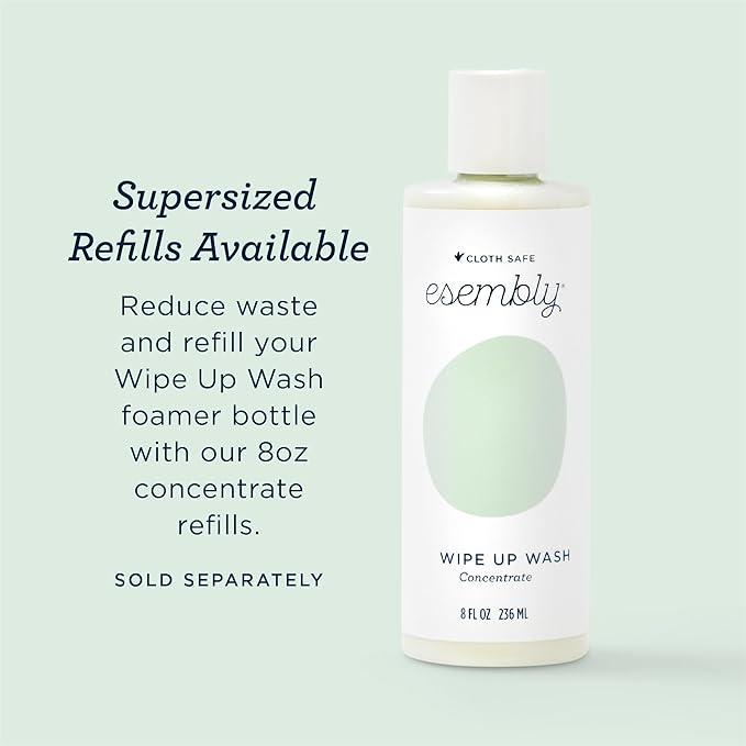 Esembly Wipe Up Wash Bundle, Organic No-Rinse Foaming Solution for Reusable Baby Cloth - Fragrance Free - Includes Refillable Foamer Bottle and 8oz Concentrate