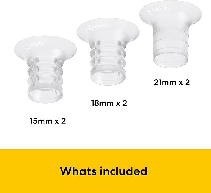 Medela Compatible Flange Breast Shield Inserts 15mm, 18mm, 21mm Replacement Accessory Pump Part, 2 of Each Size, 6PC