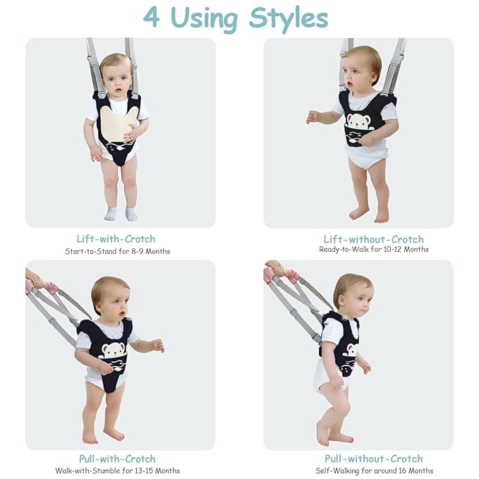 Baby Walking Harness Handheld Baby Walker Assistant Belt Adjustable Toddler Infant Harnesses Standing Up Walking Learning Helper with Detachable Crotch for 9-24 Month Old (Dark Blue)