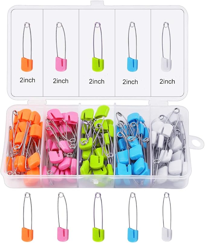 1Box(100Pcs) 5Colors 55mm/ 2.2 Inch Safety Pins Plastic Head Stainless Steel Diaper Pins Safety Locking Cloth Diaper Nappy Pins