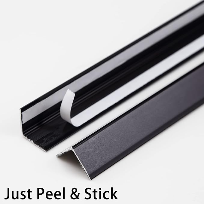 Trimold Matte Black Aluminum Peel and Stick L Molding Corner Guards with 90° Angle for Wall Door Frame Cabinet Baseboard Protection and Decoration, 35.4in x 0.8in (3Pcs)