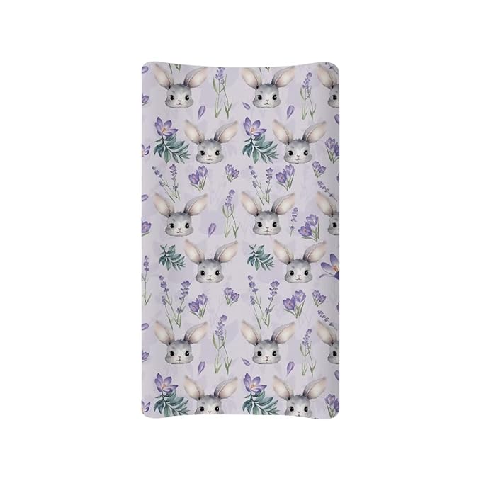 ZDCUSTOM Easter Bunny Rabbit Changing Pad Cover for Baby Girl Stretchy Cradle Sheets Fits 32"x16" Contoured Diaper Changing Pad Washable Diaper Change Sheet Crib Mat