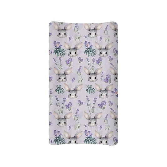 ZDCUSTOM Easter Bunny Rabbit Changing Pad Cover for Baby Girl Stretchy Cradle Sheets Fits 32"x16" Contoured Diaper Changing Pad Washable Diaper Change Sheet Crib Mat