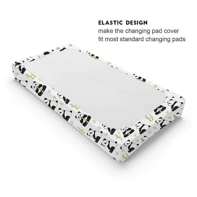 Watercolor Panda Green Leaves Baby Changing Pad Cover Sheets for Boy Girl 32''x16'' Cute Bear Unisex Fitted Diaper Changing Table Sheets Soft Breathable Baby Changing Table Mats (Pandas, one Size)