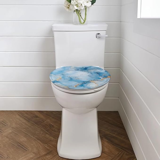 Blue Marble Toilet Lid Covers - Polyester Fabric Bathroom Seat Covers - Elastic Bottom - Soft and Breathable - Universal for Most Toilet Bowl Lids