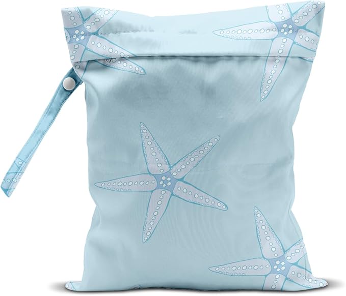 Wet Dry Bag, Wet Bag for Swimsuit, Travel, Beach, Pool, Diapers, Dirty Yoga Gym Clothes, Makeup Bag, Starfish Summer Vacation Essentials
