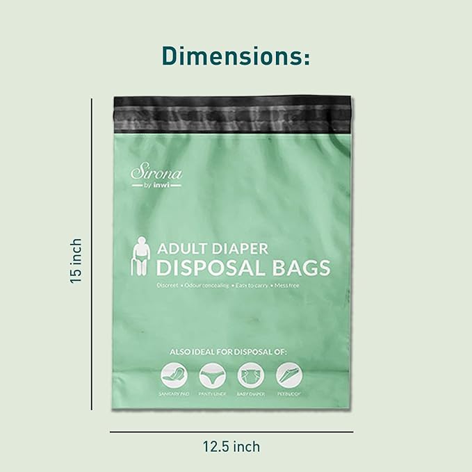 Sirona Disposable Bags for Adult Diapers | Discreet, Locks In Odors, Leak-Proof Adhesive, Environmentally Friendly & Biodegradable | Travel-Friendly Disposal Bags Pack of 30