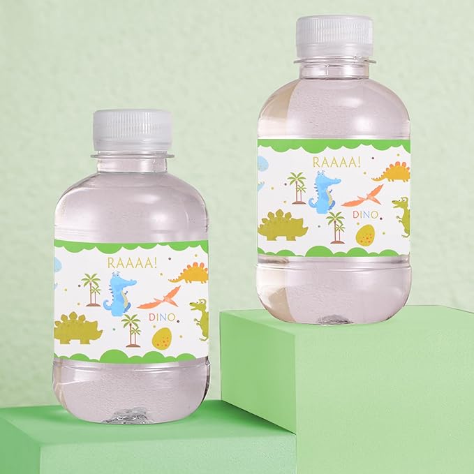 48 Pcs Dinosaur Baby Shower Water Bottle Labels Waterproof Water Bottle Wrappers Green Animal Water Bottle Stickers Baby Shower Bottle Wraps Decorations for Birthday Party