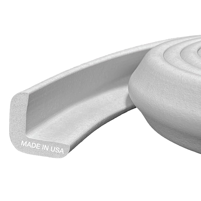Kidkusion Baby Proof Edge Guards for Safety | Made in The USA | 16 Feet | Soft Gray | Edge Protectors for Furniture, Tables, Fireplaces | Heavy Duty Tape Included