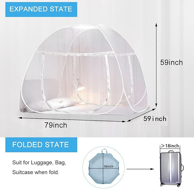 Pop Up Mosquito Net for Bed, Portable Camping Travel Mosquito Netting Bed Tent, Canoy Bed Tent Suit for Twin Full Queen King Size Bed, Mosquito Net Tent for Kids Girls Boys Bedroom