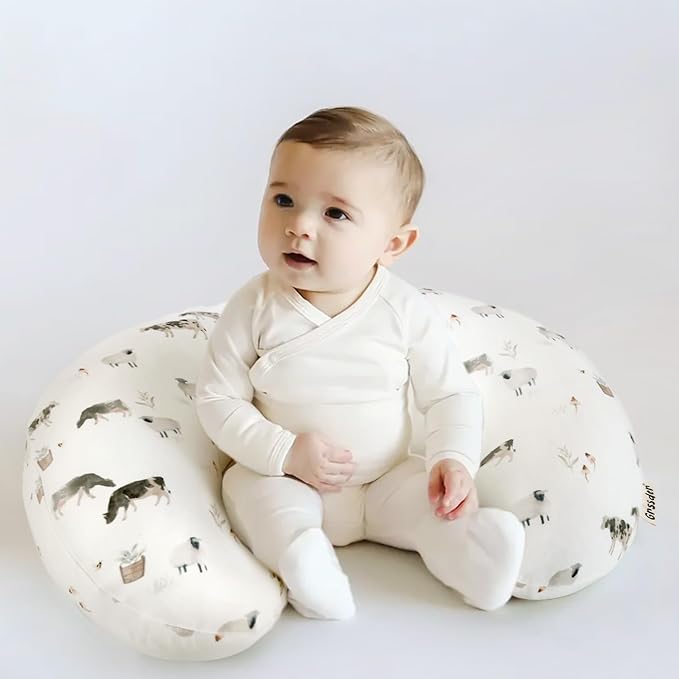 GRSSDER Nursing Pillow Cover, Stretchy Soft Minky Fabric Covers, Fit Most Nursing Support Pillows for Breastfeeding, Comfortable Safe Pillow Cover, Farm Animals