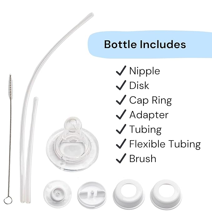 Hands-Free Baby Bottle - Anti-Colic Nursing System 9 oz Baby Bottle with Fast Flow Nipple/Teat 3m+ with Tube Straw Feeding System for Toddler (2 Bottles - Lion)
