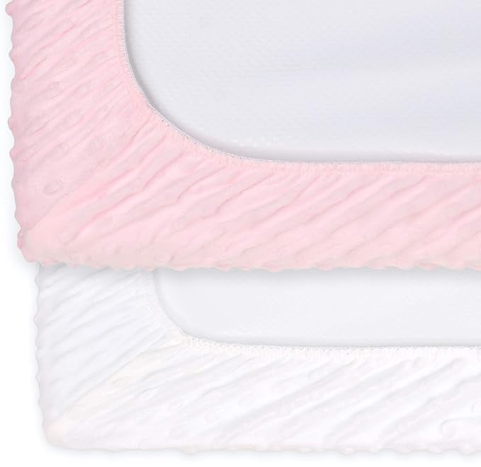 The Peanutshell Baby Girl Changing Pad Covers Set of 2 - Ultra Soft Baby Cover – Fits Standard Changing Table Pads, Durable, Machine Washable Sheets - Pink & White Minky