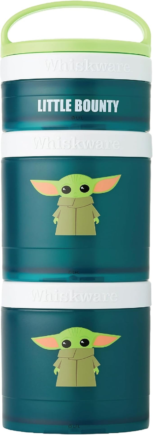 Whiskware Stackable Snack Containers for Kids and Toddlers, 3 Stackable Snack Cups for School and Travel, The Child Little Bounty - Green/White/Teal