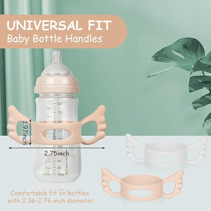Aolso Silicone Baby Bottle Handles, 2PCS Pink/White Easy Grip Handles for Wide-Neck Bottles, BPA-Free, Dishwasher Safe